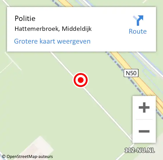 Locatie op kaart van de 112 melding: Politie Hattemerbroek, Middeldijk op 25 januari 2024 21:39