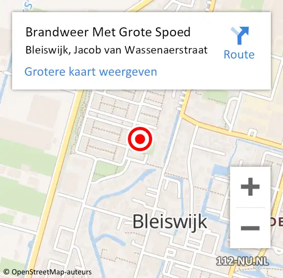 Locatie op kaart van de 112 melding: Brandweer Met Grote Spoed Naar Bleiswijk, Jacob van Wassenaerstraat op 25 januari 2024 22:13