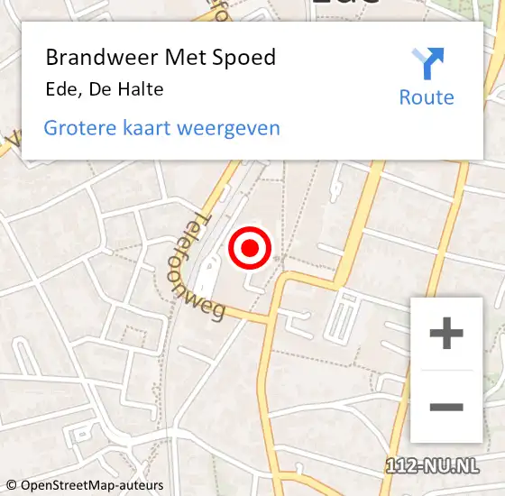 Locatie op kaart van de 112 melding: Brandweer Met Spoed Naar Ede, De Halte op 25 januari 2024 22:18