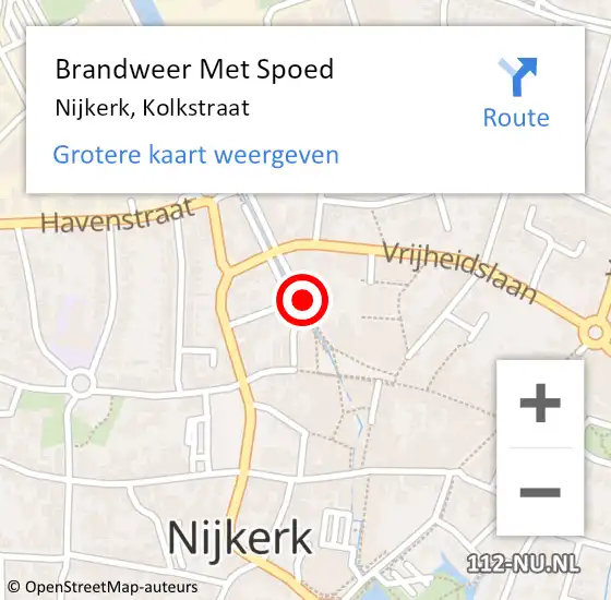 Locatie op kaart van de 112 melding: Brandweer Met Spoed Naar Nijkerk, Kolkstraat op 25 januari 2024 22:56