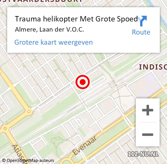Locatie op kaart van de 112 melding: Trauma helikopter Met Grote Spoed Naar Almere, Laan der V.O.C. op 25 januari 2024 22:59