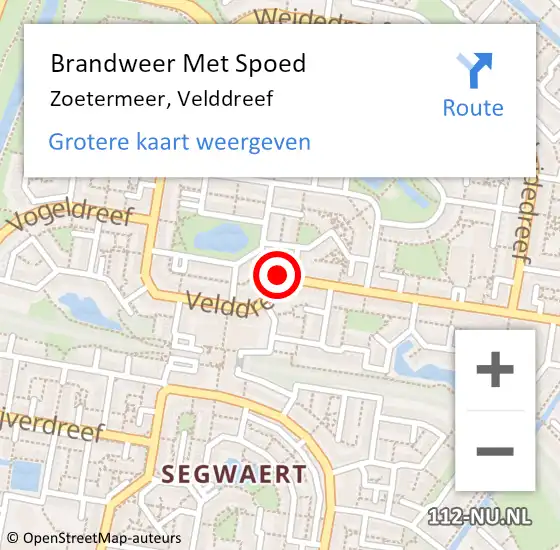 Locatie op kaart van de 112 melding: Brandweer Met Spoed Naar Zoetermeer, Velddreef op 26 januari 2024 00:51