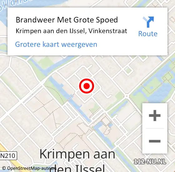 Locatie op kaart van de 112 melding: Brandweer Met Grote Spoed Naar Krimpen aan den IJssel, Vinkenstraat op 26 januari 2024 01:59