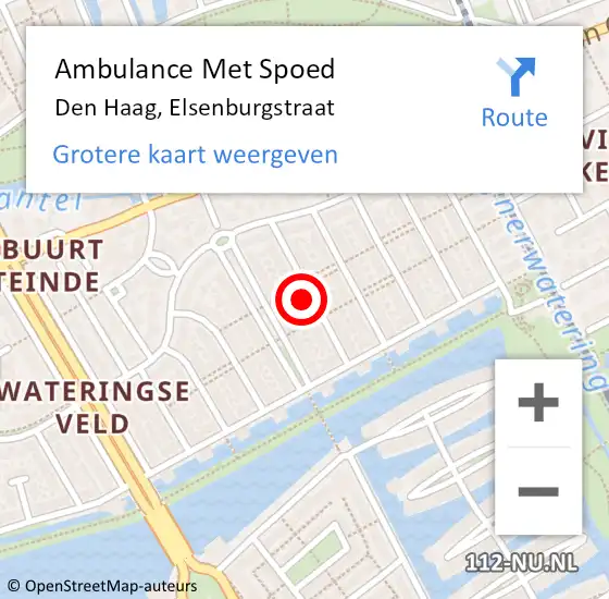 Locatie op kaart van de 112 melding: Ambulance Met Spoed Naar Den Haag, Elsenburgstraat op 26 januari 2024 02:30