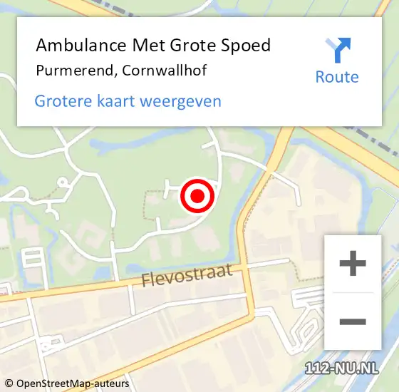 Locatie op kaart van de 112 melding: Ambulance Met Grote Spoed Naar Purmerend, Cornwallhof op 26 januari 2024 03:03