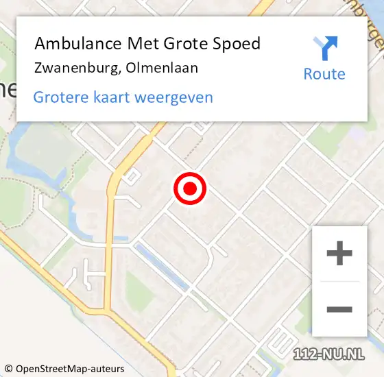 Locatie op kaart van de 112 melding: Ambulance Met Grote Spoed Naar Zwanenburg, Olmenlaan op 26 januari 2024 04:59