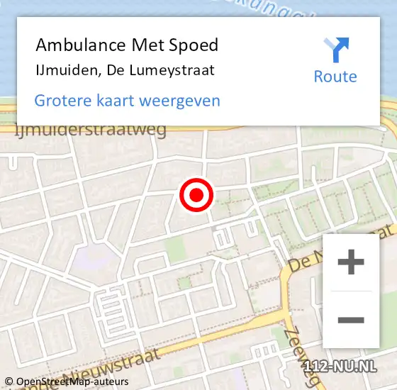 Locatie op kaart van de 112 melding: Ambulance Met Spoed Naar IJmuiden, De Lumeystraat op 26 januari 2024 06:19