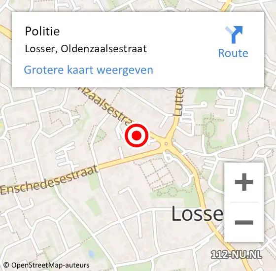 Locatie op kaart van de 112 melding: Politie Losser, Oldenzaalsestraat op 26 januari 2024 08:24