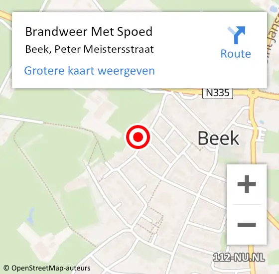Locatie op kaart van de 112 melding: Brandweer Met Spoed Naar Beek, Peter Meistersstraat op 26 januari 2024 08:38