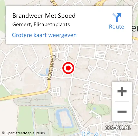 Locatie op kaart van de 112 melding: Brandweer Met Spoed Naar Gemert, Elisabethplaats op 26 januari 2024 08:44