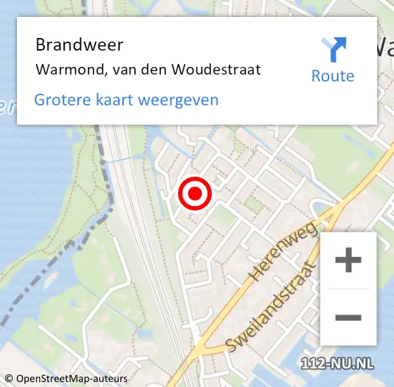 Locatie op kaart van de 112 melding: Brandweer Warmond, van den Woudestraat op 26 januari 2024 08:52