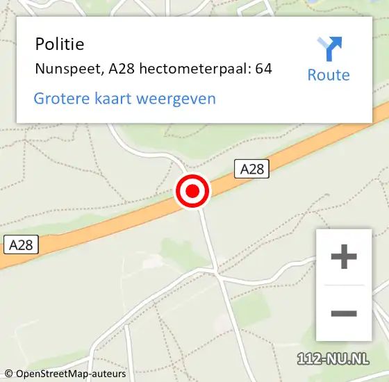 Locatie op kaart van de 112 melding: Politie Nunspeet, A28 hectometerpaal: 64 op 26 januari 2024 08:52