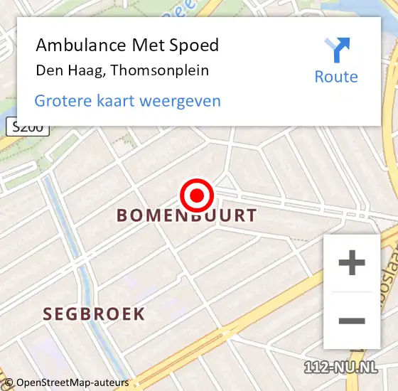 Locatie op kaart van de 112 melding: Ambulance Met Spoed Naar Den Haag, Thomsonplein op 26 januari 2024 09:02