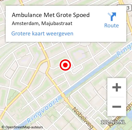 Locatie op kaart van de 112 melding: Ambulance Met Grote Spoed Naar Amsterdam, Majubastraat op 26 januari 2024 09:29
