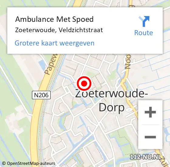 Locatie op kaart van de 112 melding: Ambulance Met Spoed Naar Zoeterwoude, Veldzichtstraat op 26 januari 2024 09:39