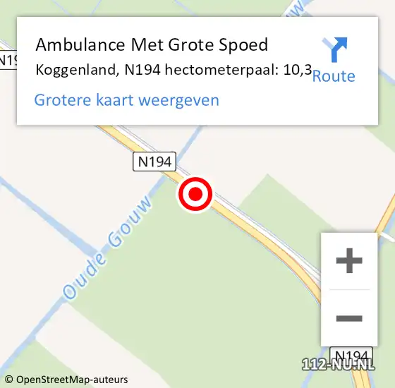 Locatie op kaart van de 112 melding: Ambulance Met Grote Spoed Naar Koggenland, N194 hectometerpaal: 10,3 op 26 januari 2024 09:49