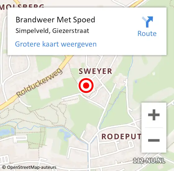 Locatie op kaart van de 112 melding: Brandweer Met Spoed Naar Simpelveld, Giezerstraat op 26 januari 2024 10:29