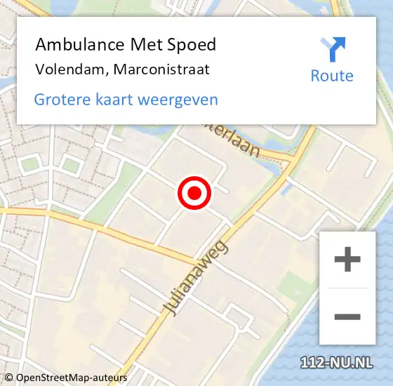 Locatie op kaart van de 112 melding: Ambulance Met Spoed Naar Volendam, Marconistraat op 26 januari 2024 10:32