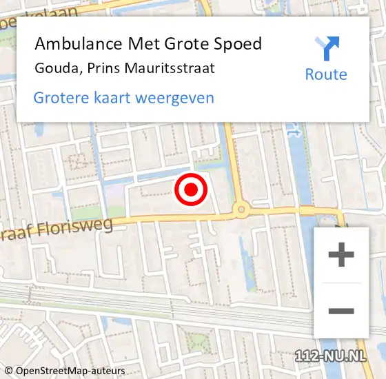 Locatie op kaart van de 112 melding: Ambulance Met Grote Spoed Naar Gouda, Prins Mauritsstraat op 26 januari 2024 10:34