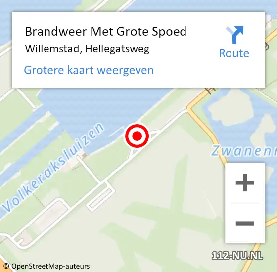 Locatie op kaart van de 112 melding: Brandweer Met Grote Spoed Naar Willemstad, Hellegatsweg op 26 januari 2024 10:45