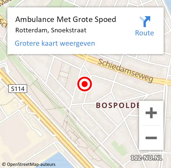 Locatie op kaart van de 112 melding: Ambulance Met Grote Spoed Naar Rotterdam, Snoekstraat op 26 januari 2024 10:48