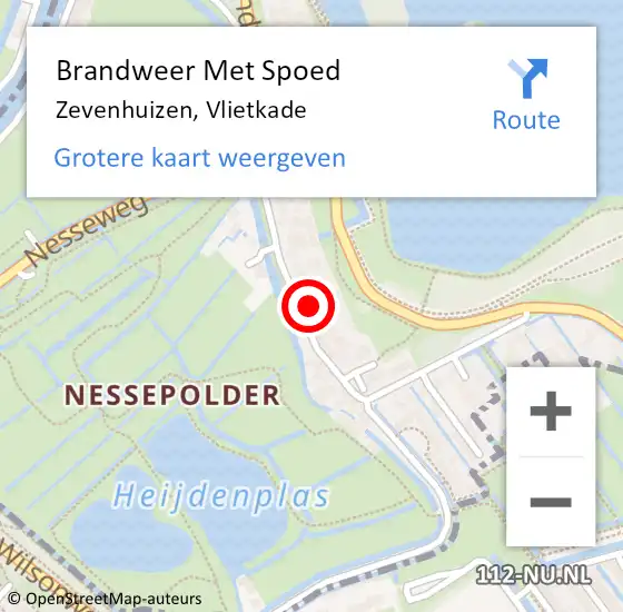 Locatie op kaart van de 112 melding: Brandweer Met Spoed Naar Zevenhuizen, Vlietkade op 26 januari 2024 10:59