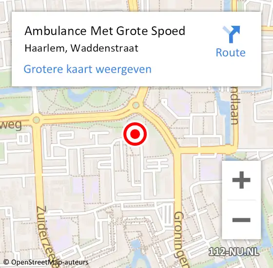 Locatie op kaart van de 112 melding: Ambulance Met Grote Spoed Naar Haarlem, Waddenstraat op 26 januari 2024 11:02