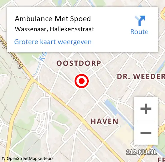 Locatie op kaart van de 112 melding: Ambulance Met Spoed Naar Wassenaar, Hallekensstraat op 26 januari 2024 11:20