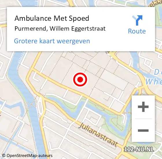 Locatie op kaart van de 112 melding: Ambulance Met Spoed Naar Purmerend, Willem Eggertstraat op 26 januari 2024 11:34