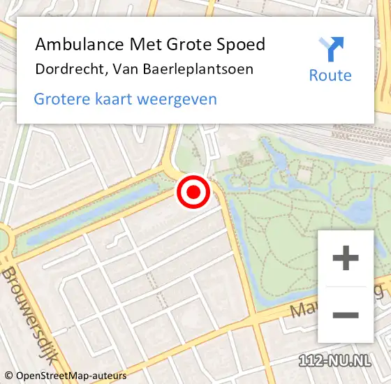 Locatie op kaart van de 112 melding: Ambulance Met Grote Spoed Naar Dordrecht, Van Baerleplantsoen op 26 januari 2024 11:48
