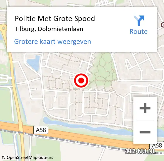 Locatie op kaart van de 112 melding: Politie Met Grote Spoed Naar Tilburg, Dolomietenlaan op 26 januari 2024 11:48