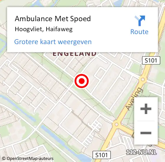 Locatie op kaart van de 112 melding: Ambulance Met Spoed Naar Hoogvliet, Haifaweg op 26 januari 2024 12:15