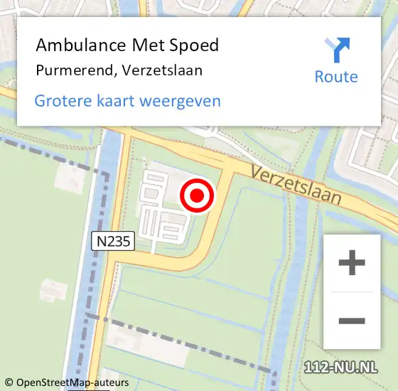Locatie op kaart van de 112 melding: Ambulance Met Spoed Naar Purmerend, Verzetslaan op 26 januari 2024 12:19
