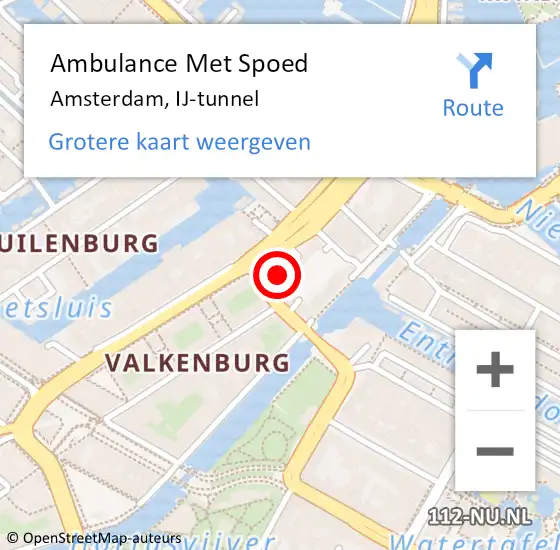 Locatie op kaart van de 112 melding: Ambulance Met Spoed Naar Amsterdam, IJ-tunnel op 26 januari 2024 12:41