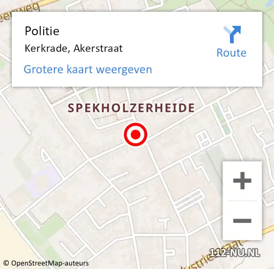 Locatie op kaart van de 112 melding: Politie Kerkrade, Akerstraat op 26 januari 2024 13:08