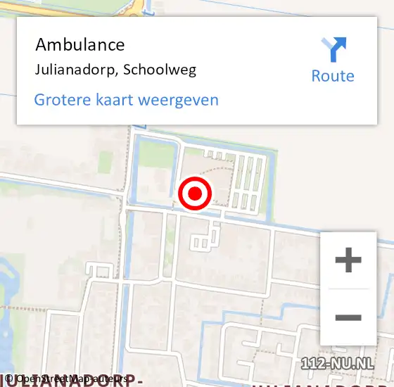 Locatie op kaart van de 112 melding: Ambulance Julianadorp, Schoolweg op 26 januari 2024 13:18