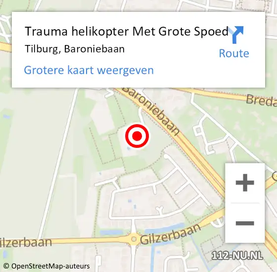 Locatie op kaart van de 112 melding: Trauma helikopter Met Grote Spoed Naar Tilburg, Baroniebaan op 26 januari 2024 13:41