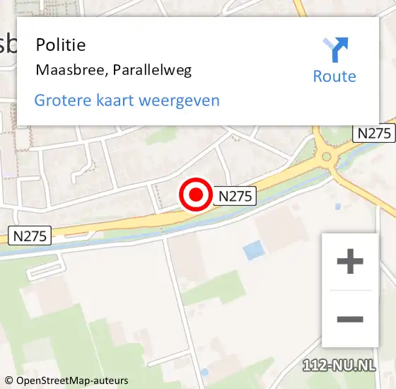 Locatie op kaart van de 112 melding: Politie Maasbree, Parallelweg op 26 januari 2024 13:50