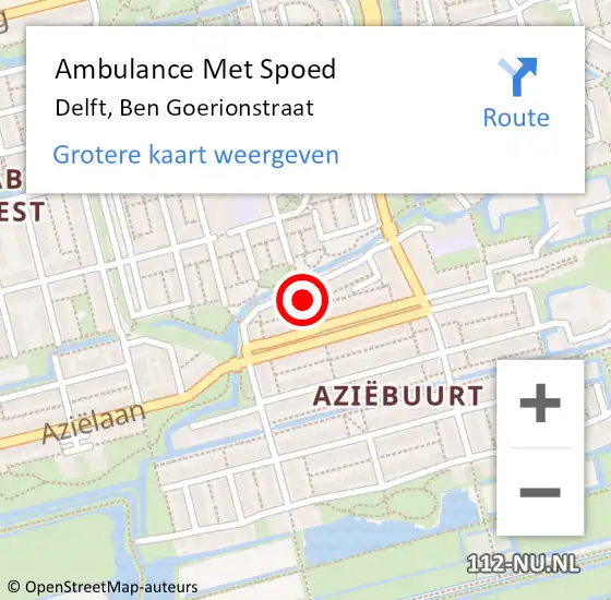 Locatie op kaart van de 112 melding: Ambulance Met Spoed Naar Delft, Ben Goerionstraat op 26 januari 2024 13:51