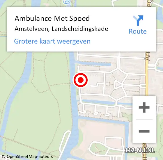 Locatie op kaart van de 112 melding: Ambulance Met Spoed Naar Amstelveen, Landscheidingskade op 26 januari 2024 13:57