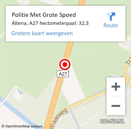 Locatie op kaart van de 112 melding: Politie Met Grote Spoed Naar Altena, A27 hectometerpaal: 32,3 op 26 januari 2024 14:07