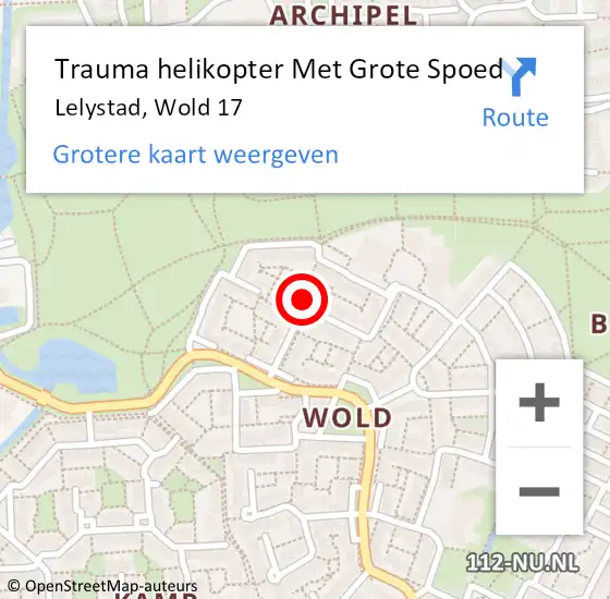 Locatie op kaart van de 112 melding: Trauma helikopter Met Grote Spoed Naar Lelystad, Wold 17 op 26 januari 2024 14:10