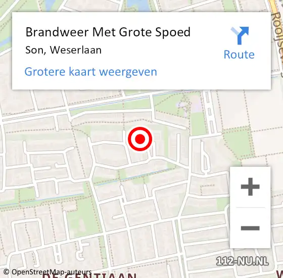 Locatie op kaart van de 112 melding: Brandweer Met Grote Spoed Naar Son, Weserlaan op 26 januari 2024 14:11