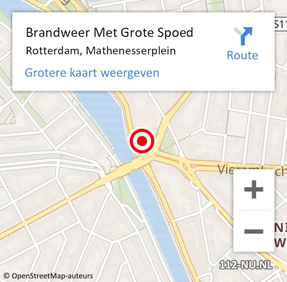 Locatie op kaart van de 112 melding: Brandweer Met Grote Spoed Naar Rotterdam, Mathenesserplein op 26 januari 2024 14:30