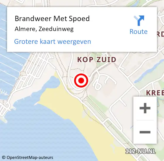 Locatie op kaart van de 112 melding: Brandweer Met Spoed Naar Almere, Zeeduinweg op 26 januari 2024 14:34