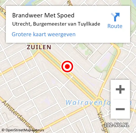 Locatie op kaart van de 112 melding: Brandweer Met Spoed Naar Utrecht, Burgemeester van Tuyllkade op 26 januari 2024 14:36
