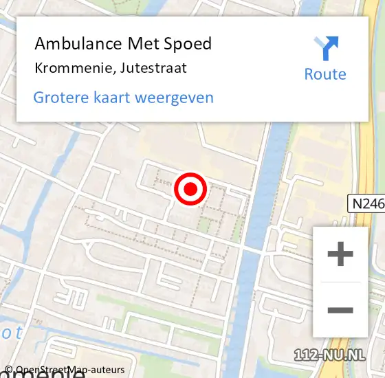 Locatie op kaart van de 112 melding: Ambulance Met Spoed Naar Krommenie, Jutestraat op 26 januari 2024 14:41