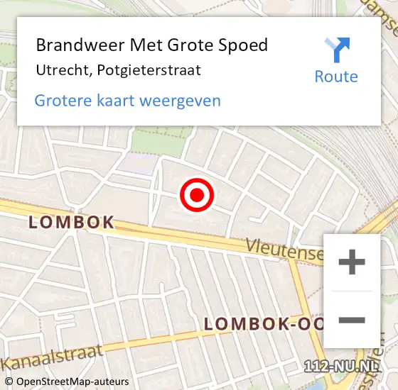 Locatie op kaart van de 112 melding: Brandweer Met Grote Spoed Naar Utrecht, Potgieterstraat op 26 januari 2024 15:04