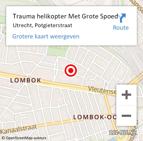 Locatie op kaart van de 112 melding: Trauma helikopter Met Grote Spoed Naar Utrecht, Potgieterstraat op 26 januari 2024 15:12