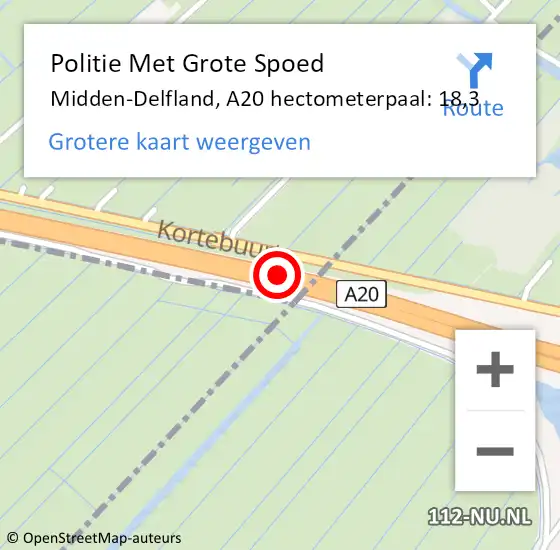 Locatie op kaart van de 112 melding: Politie Met Grote Spoed Naar Midden-Delfland, A20 hectometerpaal: 18,3 op 26 januari 2024 15:25